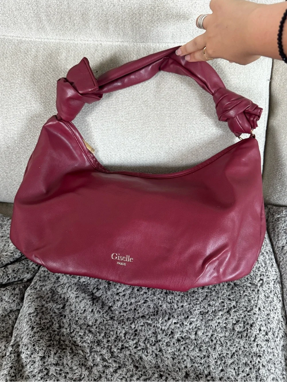 Giselle Paris Burgundy Knotted Hobo Shoulder Bag Faux Leather Slouchy Purse NWT